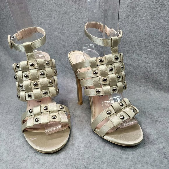 Mack J Light Olive Green Satin High Heel Sandal Shoes - Picture 3 of 10